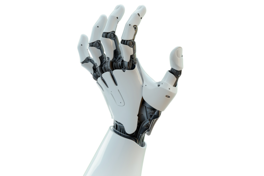 White Robot Arm Making Gesture Isolated on Clear Background