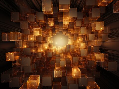 Orange digital cube world, geometric abstraction - Powered by Adobe