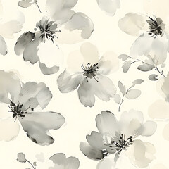 hand-painted floral pattern in soft grayscale tones featuring expressive brushstroke petals and bold organic textures.ideal for textiles, wallpapers, packaging, branding, and elegant minimalist design