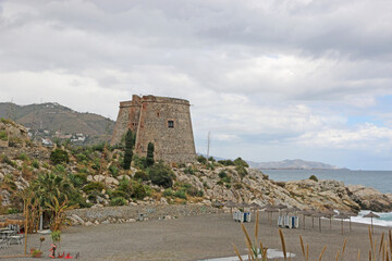 Watchtower on Velilla beach in Andalucia, Spain