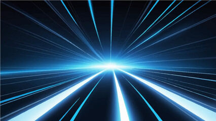Abstract, science, futuristic, energy technology concept. Digital image of light rays, stripes lines with blue light, speed and motion blur over dark blue background.
