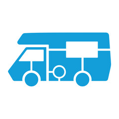 Blue Vector Icon sticker of the motorhome Vector monochrome illustration of a camper van icon isolated on white background