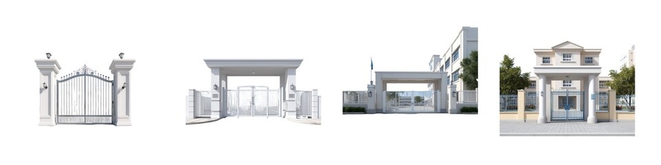 Set of  Elegant Institutional Entrance Gates isolated on transparent background