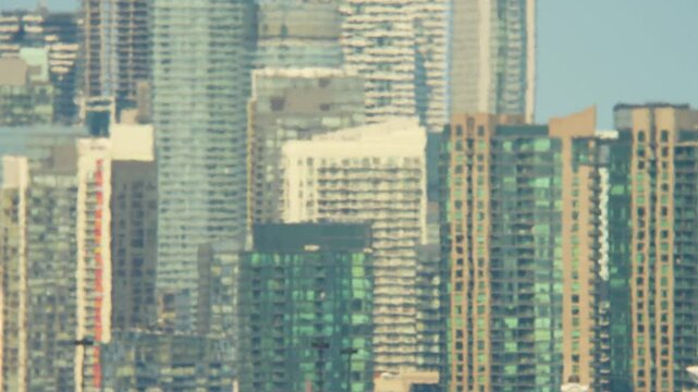 View of heat dome over the city which occurs when the atmosphere traps hot air over an area. Heat advisories and extreme heat warnings for many places in North America. Extreme heat watch.