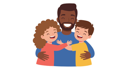 Fototapeta premium Flat illustration of father and two kids giving a group hug