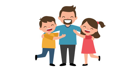 Flat illustration of father and two kids giving a group hug