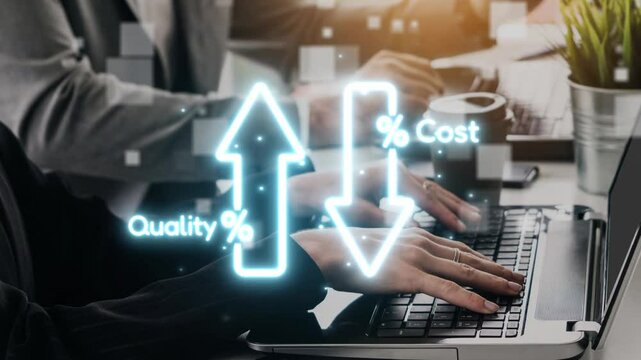 Business concept showing cost reduction and quality increase using Lean, Six Sigma, and Total Quality Management (TQM) to enhance efficiency, value, and customer satisfaction. Muxer
