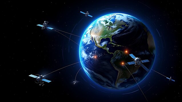 Earth Orbiting Satellites Network Illustration Multiple satellites orbiting