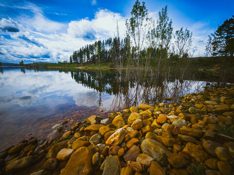 Barcena Reservoir Shoreline, Le&oacute;n, Spain,