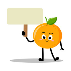 Cute Hand Drawn orange holding blank sign