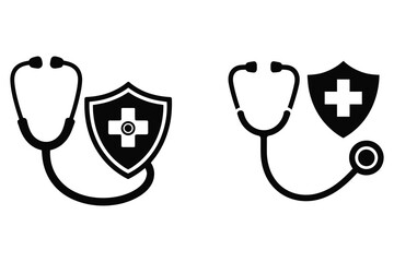 Stethoscope and Shield Medical Protection Icon