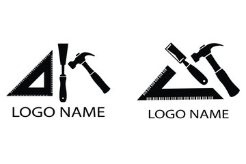 Carpentry Tools Logo with Hammer, Chisel, and Square Ruler