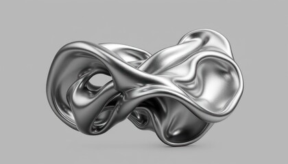 Abstract metallic sculpture featuring fluid forms with elegant reflections