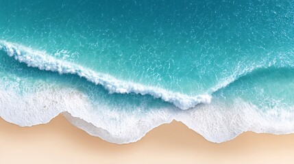 Aerial View of Turquoise Waves Gently Crashing on Sandy Beach
