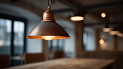 Close-up of Vintage Industrial Pendant Light in cozy cafe