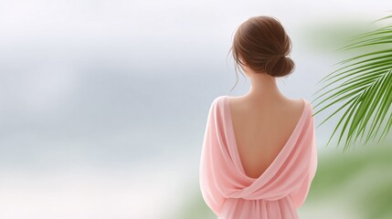 Woman in Pink Dress Admiring Ocean View