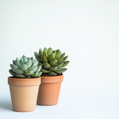 Fototapeta premium Succulents in terracotta pots on bright surface