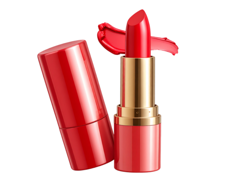 Red lipstick open with smudge, transparent background - Powered by Adobe