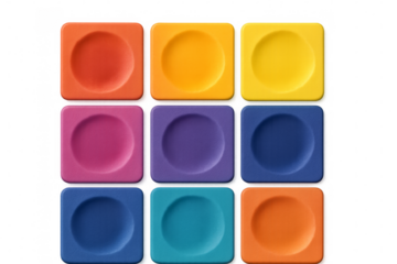 Colorful square plates forming a grid on transparent background