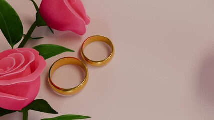 wedding invitation animation with golden rings and flowers