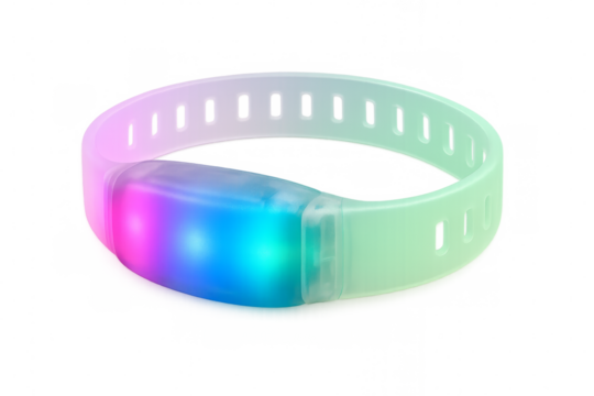 Light up bracelet glowing with multiple colors on transparent background