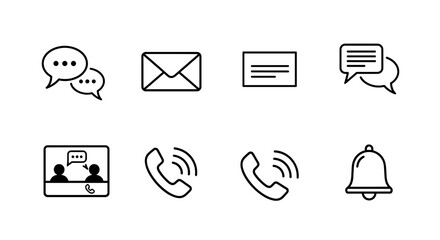 Vector various communication icons including chat, email, document, video call, and notification bell are displayed