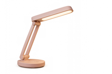 Modern pink led desk lamp shining on transparent background