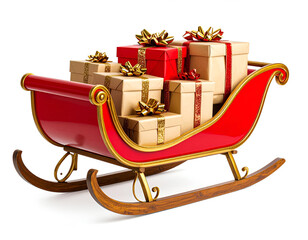 Santa Sleigh with Christmas Gifts Isolated on white