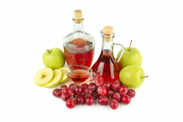 Apple cider and vinegar in a vintage bottle isolated on a white