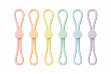 Pastel colored elastic fasteners isolated on transparent background