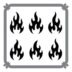 Fire sign vector illustration with burning flame symbols on white background