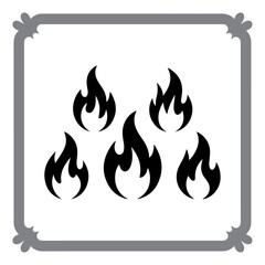 Vector fire icon set with burning flame signs and warning symbols