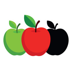  A digital illustration of three apples in red, green, and black colors. Ideal for food design, healthy eating, fruit packaging, educational materials, and colorful nutrition visuals.