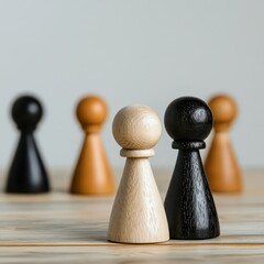 Colorful pawns on a game night table