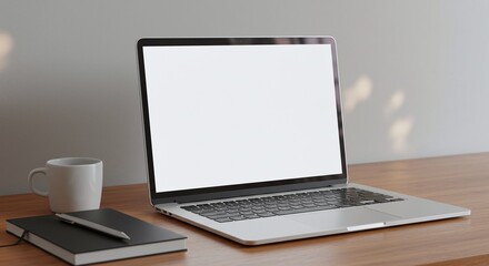 Modern Laptop Mockup Blank Screen, Workspace Minimalism