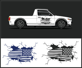 White Pickup Truck with American Flag Decal and Flag Graphic © MdAbdullah