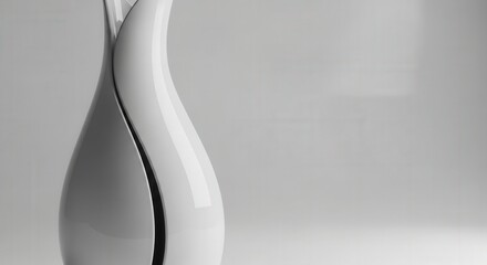 A sleek, white vase with a curved, elegant design, placed on a plain surface with a blurred background, highlighting its smooth texture and minimalist style.