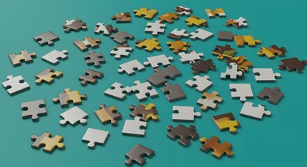 puzzle pieces scattered on solid background