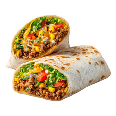 Beef Burrito with Corn Lettuce Tomato isolated on a transparent background