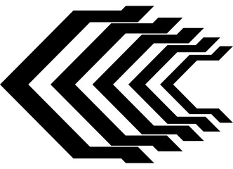 Wide striped arrow of thick black lines on a white background. Speed ​​pattern. Sport design element for car body, boat, motorcycle, sportswear, toy. Vector background. Direction indicator. Navigation