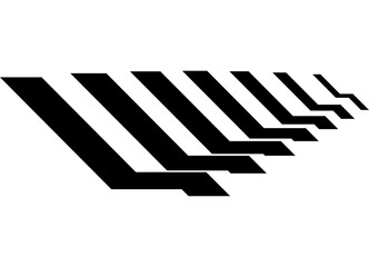 Sport racing pattern on the body of a car, boat, motorcycle, sportswear, toy. Decorative black design element on a white background. Abstract Vector striped background with broken lines. Speed, Game