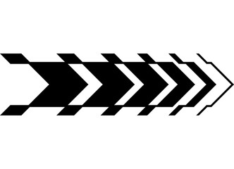 Black striped arrow on a white background. Speed ​​pattern. Sport design element for car body, boat, motorcycle, sportswear, toy. Vector background. Direction indicator. Navigation