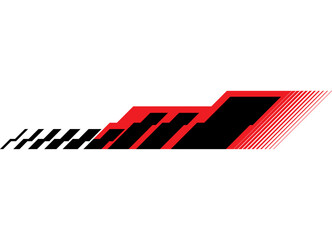 Sports pattern on the body of a car, boat, motorcycle, sportswear, toy. Decorative red and black design element on a white background. Vector striped background. Racing stripe. Speed, Game