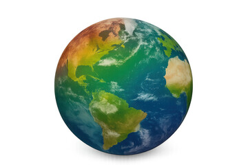 Fototapeta premium Rotating colorful world map highlighting americas, transparent background, representing global connectivity for environmental and educational graphics