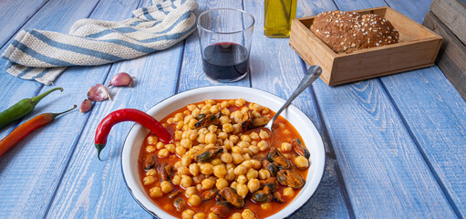 Freshly served homemade chickpea stew