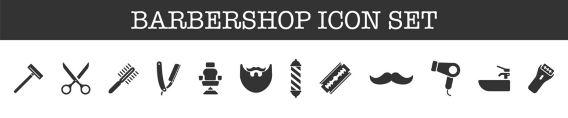 Barbershop icon set. Barber shop elements. Line web icons. Vector illustration