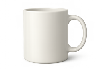White ceramic mug positioned on clear surface, highlighting clean design and versatile mockup potential for graphic presentation