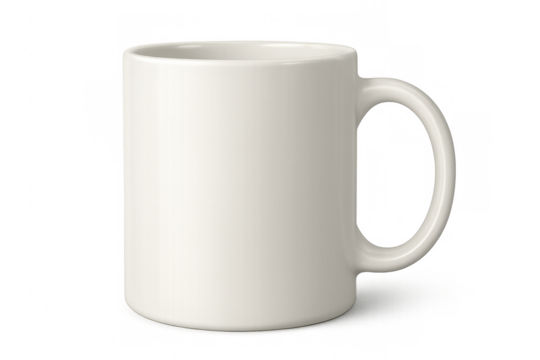 White ceramic mug positioned on clear surface, highlighting clean design and versatile mockup potential for graphic presentation