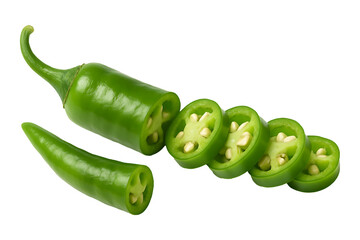 Sliced green chili peppers isolated on transparent background