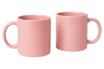 Two pink ceramic mugs isolated on transparent background